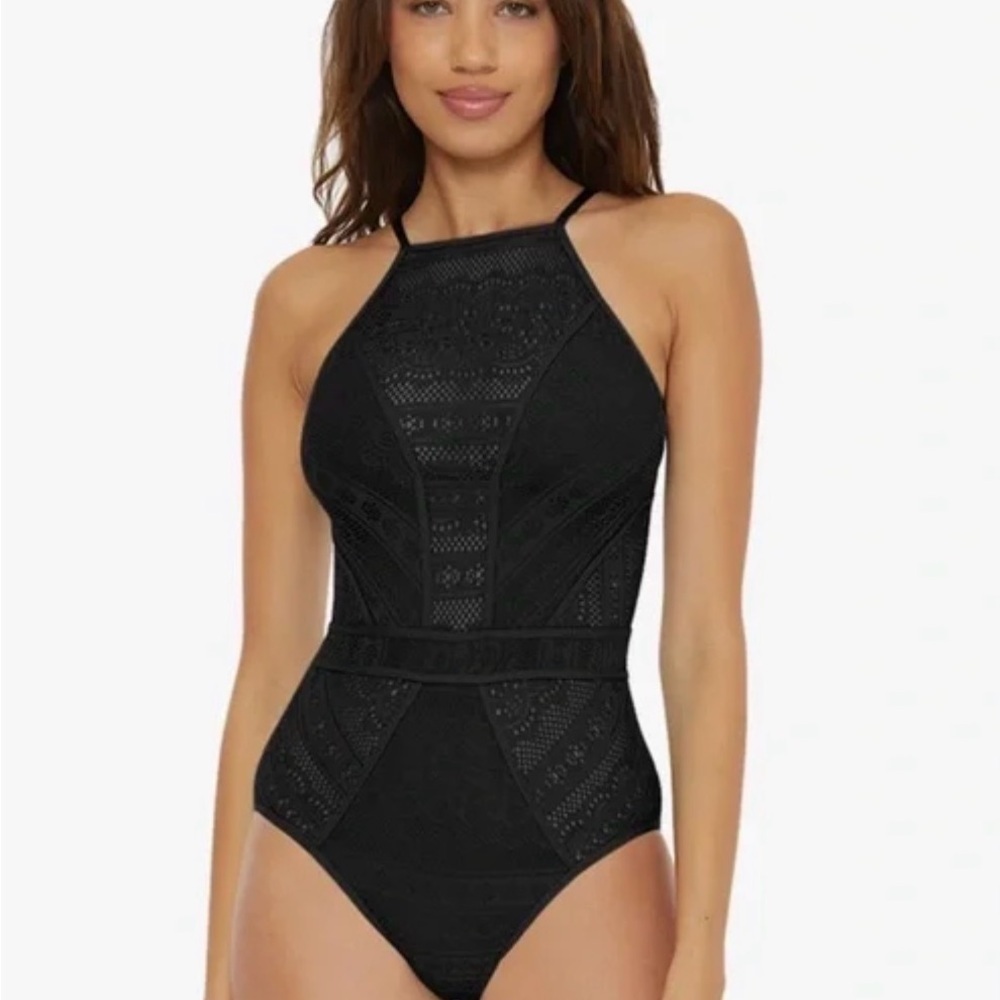NWT BECCA Colorplay Hi Neck One Piece Black